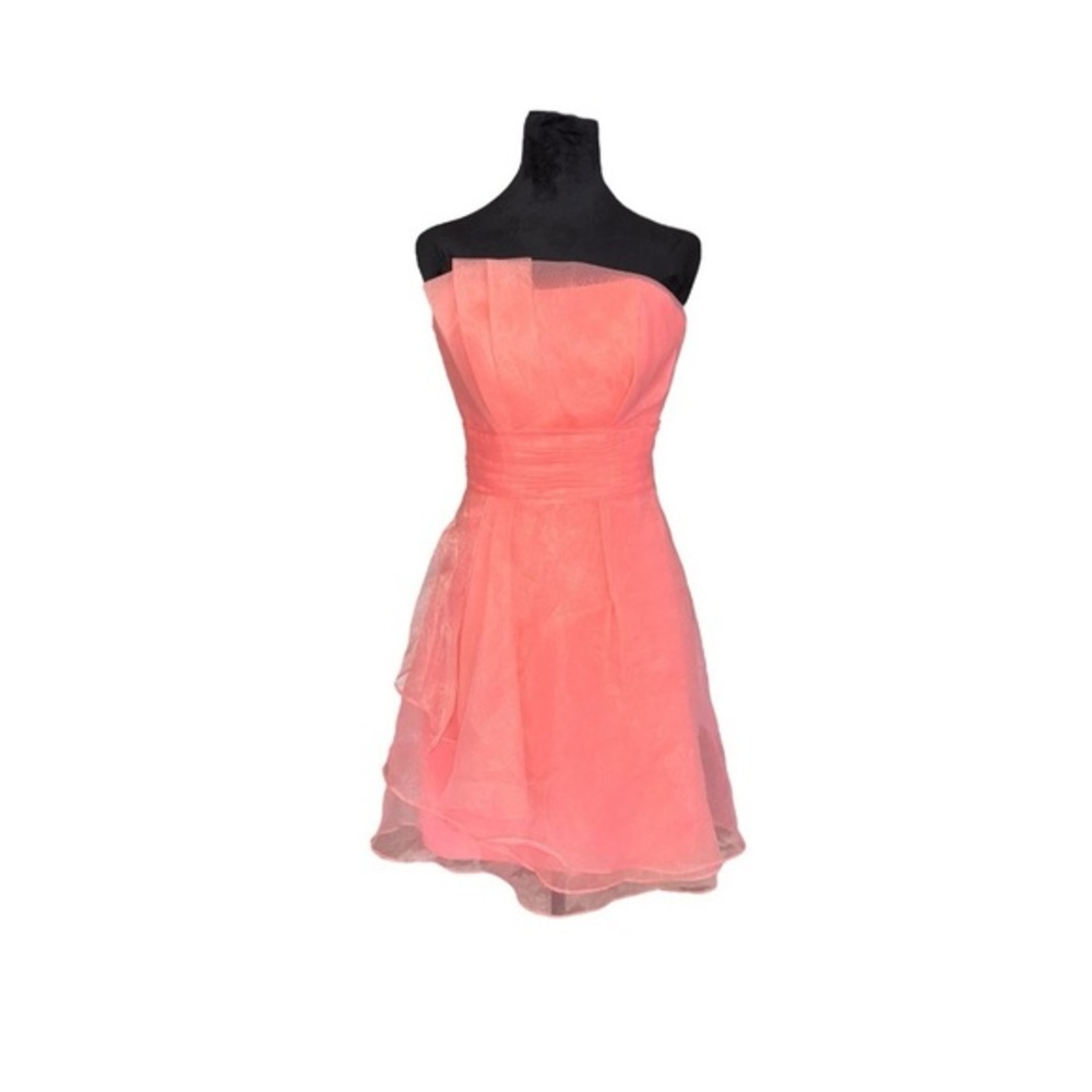 Y2k Davids bridal Formal Cupcake Organza Strapless Peach dress-Prom/Bridesmaid 2